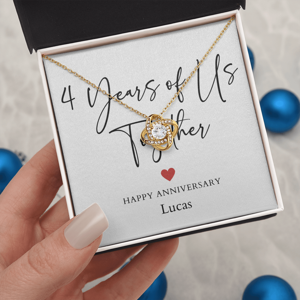 Personalized Four Years Of Us Anniversary- Love Knot Necklace