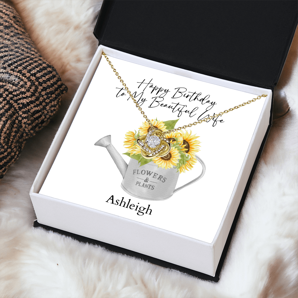 Personalized Happy Birthday- To My Beautiful Wife- Love Knot Necklace