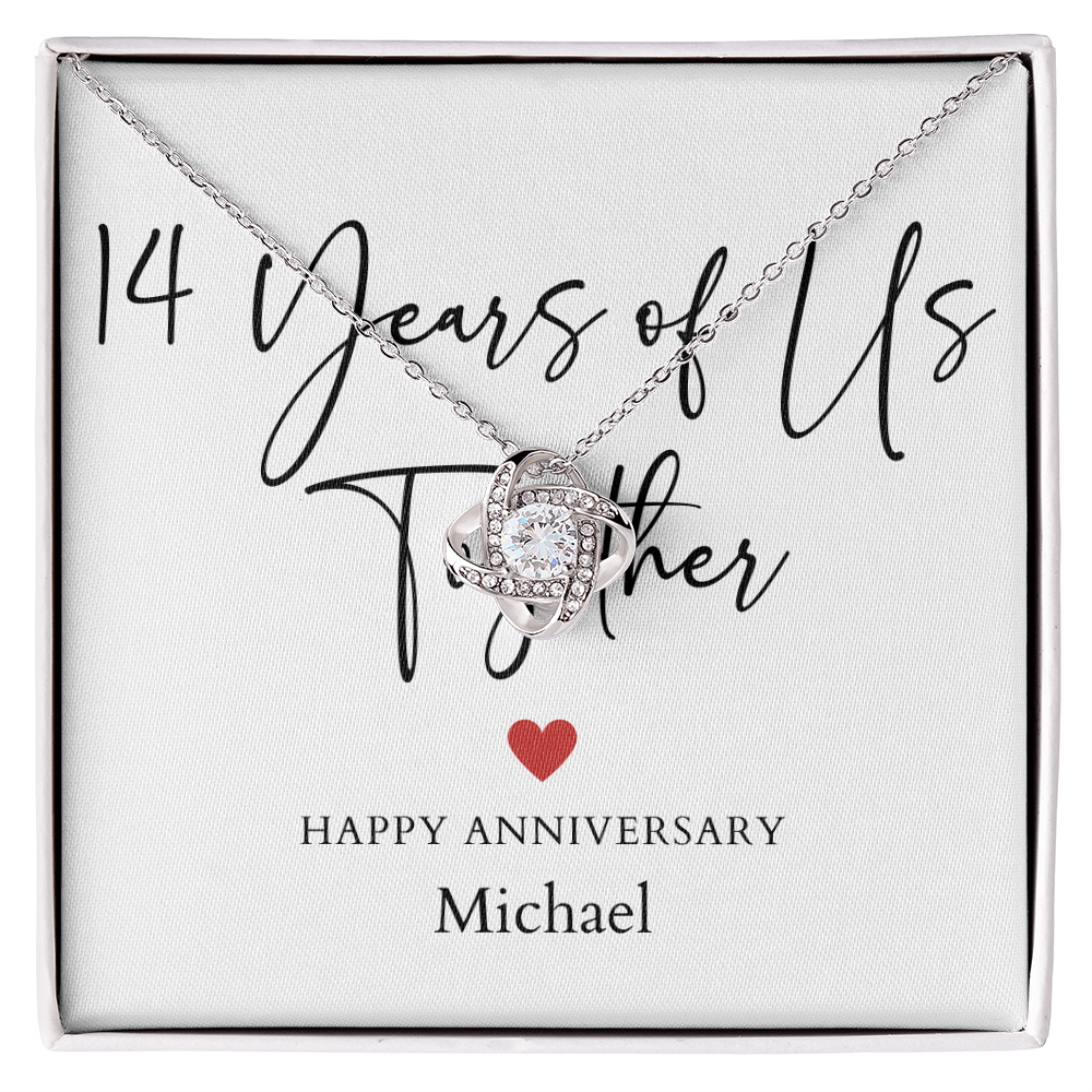 Personalized Fourteen Years Of Us Anniversary- Love Knot Necklace
