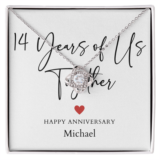 Personalized Fourteen Years Of Us Anniversary- Love Knot Necklace