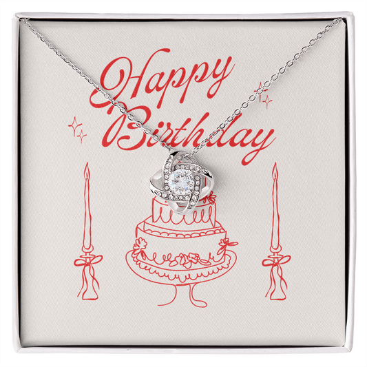 Happy Birthday- Pink Candles & Bows- Love Knot Necklace
