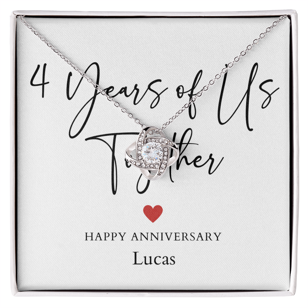 Personalized Four Years Of Us Anniversary- Love Knot Necklace