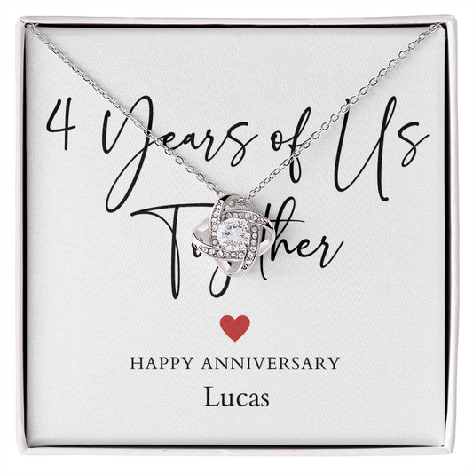Personalized Four Years Of Us Anniversary- Love Knot Necklace