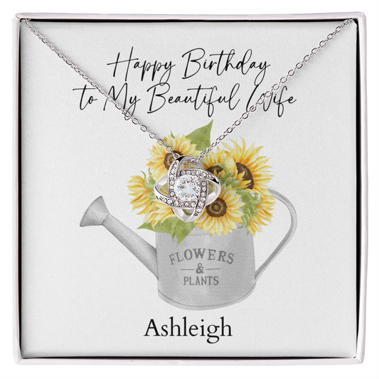 Personalized Happy Birthday- To My Beautiful Wife- Love Knot Necklace