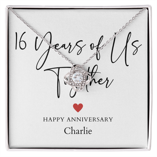 Personalized Sixteen Years Of Us Anniversary- Love Knot Necklace