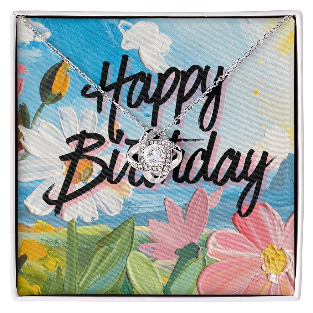 Happy Birthday- Bright Tropical Flowers- Love Knot Necklace