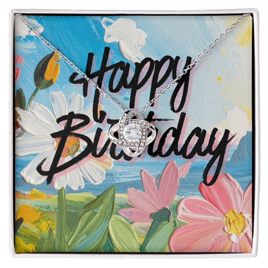 Happy Birthday- Bright Tropical Flowers- Love Knot Necklace