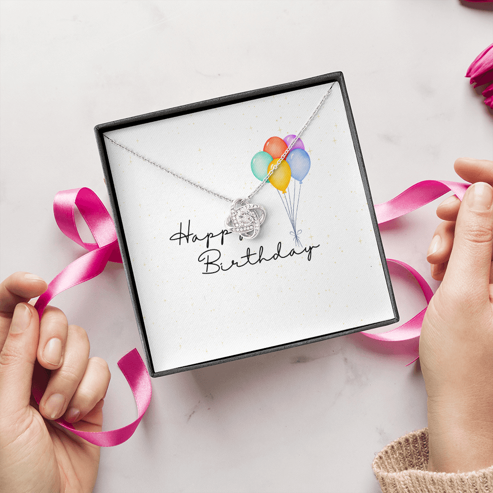 Happy Birthday- Bright Balloons- Love Knot Necklace