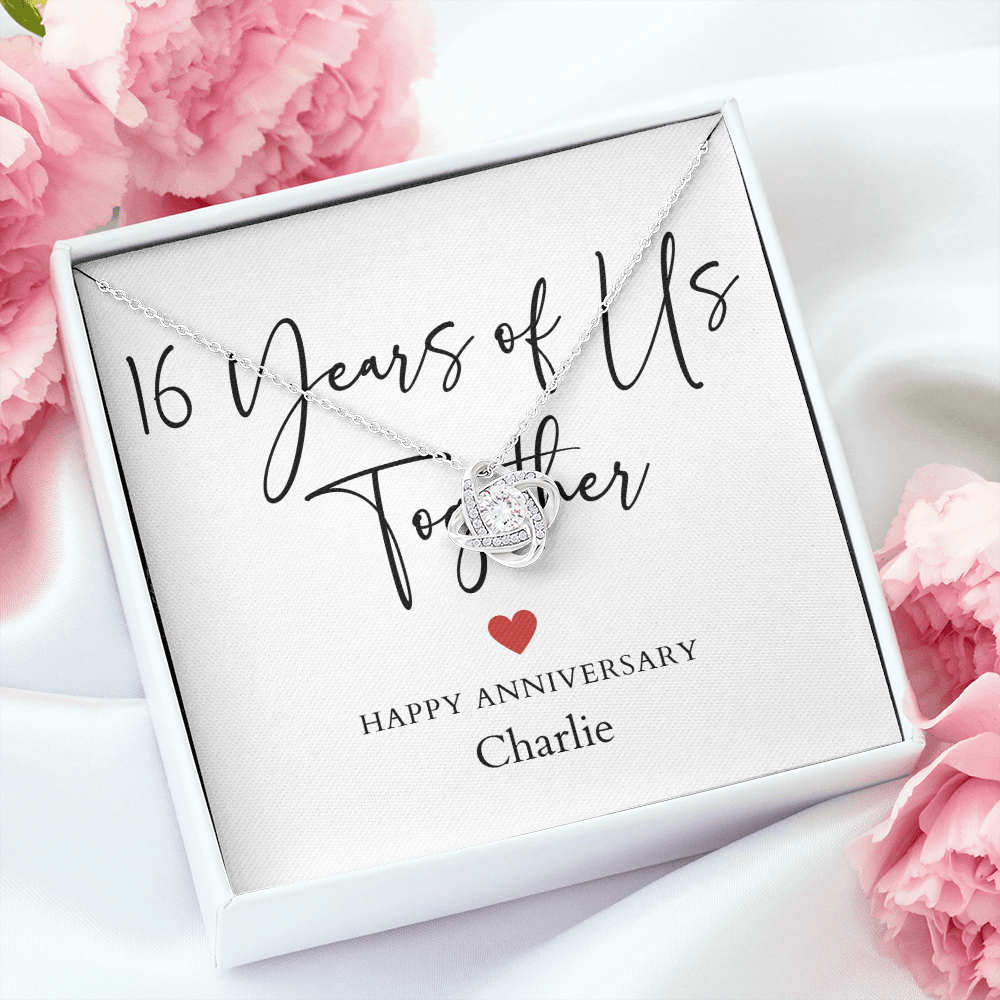 Personalized Sixteen Years Of Us Anniversary- Love Knot Necklace