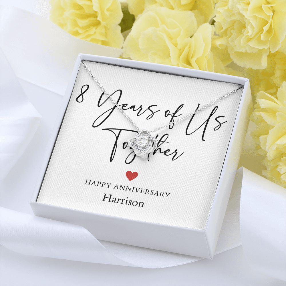Personalized Eight Years Of Us Anniversary- Love Knot Necklace