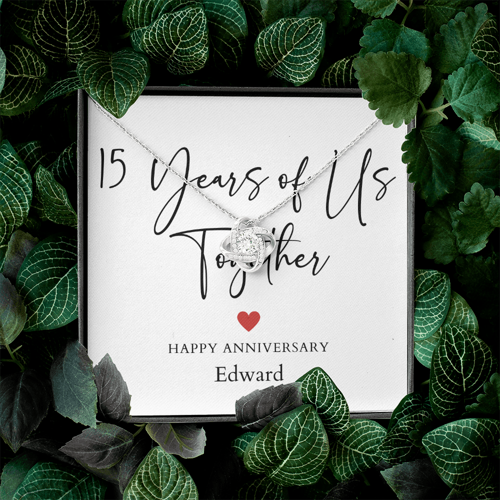 Personalized Fifteen Years Of Us Anniversary- Love Knot Necklace