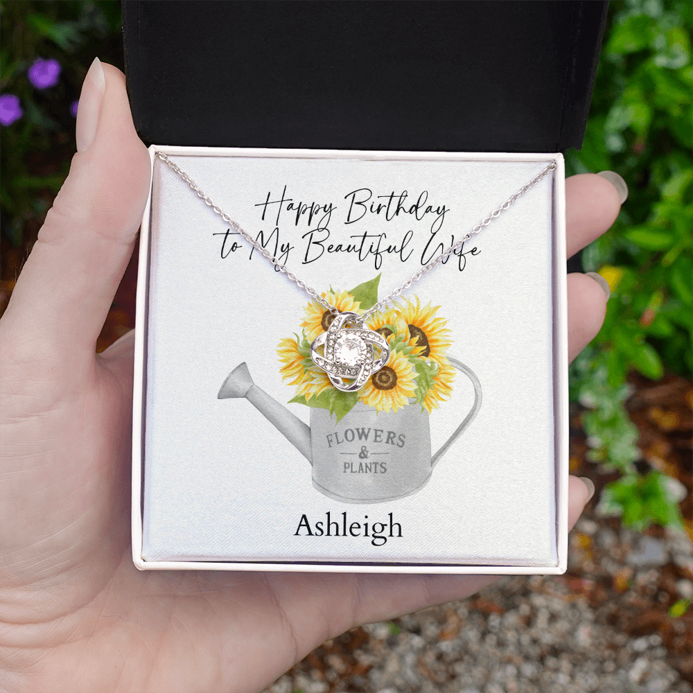 Personalized Happy Birthday- To My Beautiful Wife- Love Knot Necklace