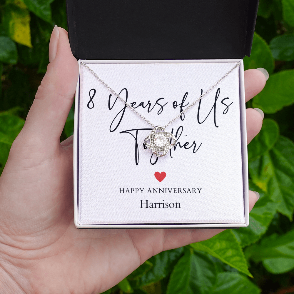 Personalized Eight Years Of Us Anniversary- Love Knot Necklace