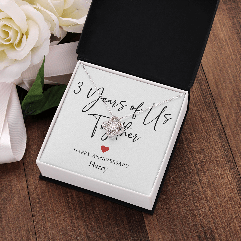 Personalized Three Years Of Us Anniversary- Love Knot Necklace