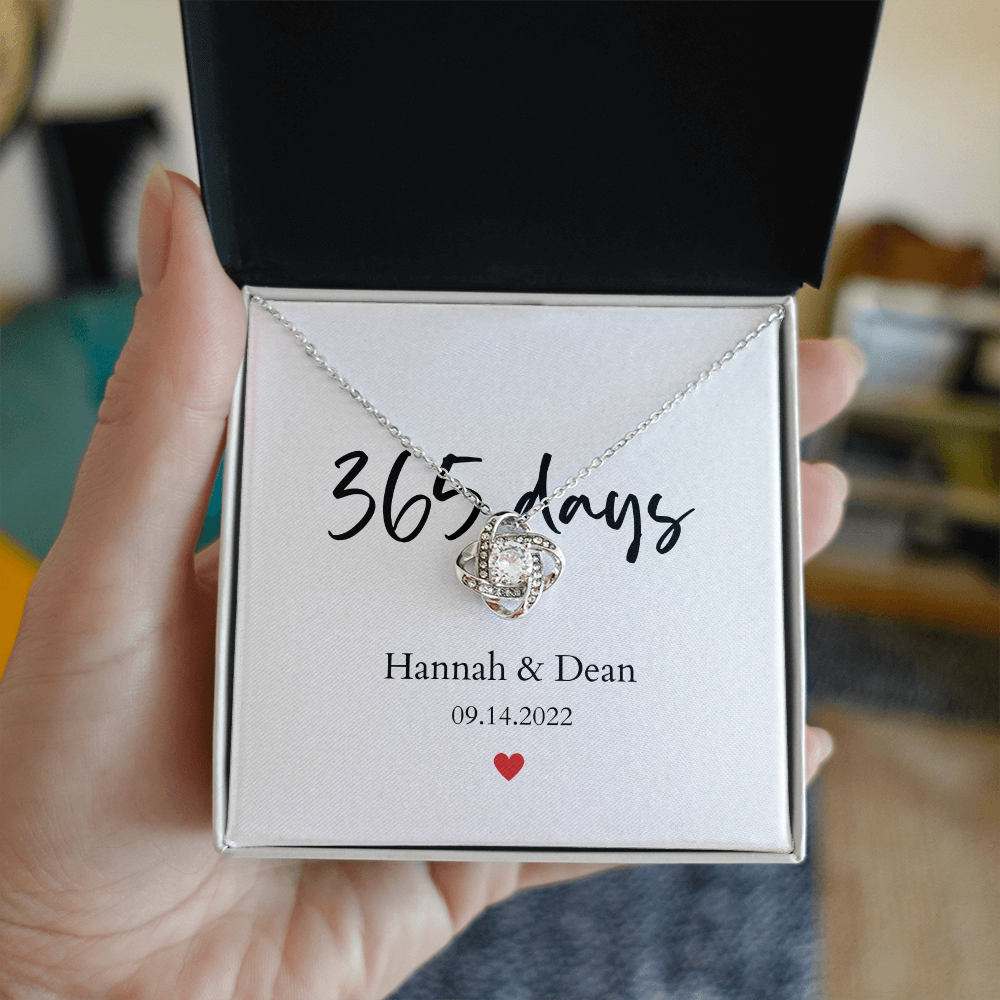Personalized 1st Anniversary-365 days- Love Knot Necklace