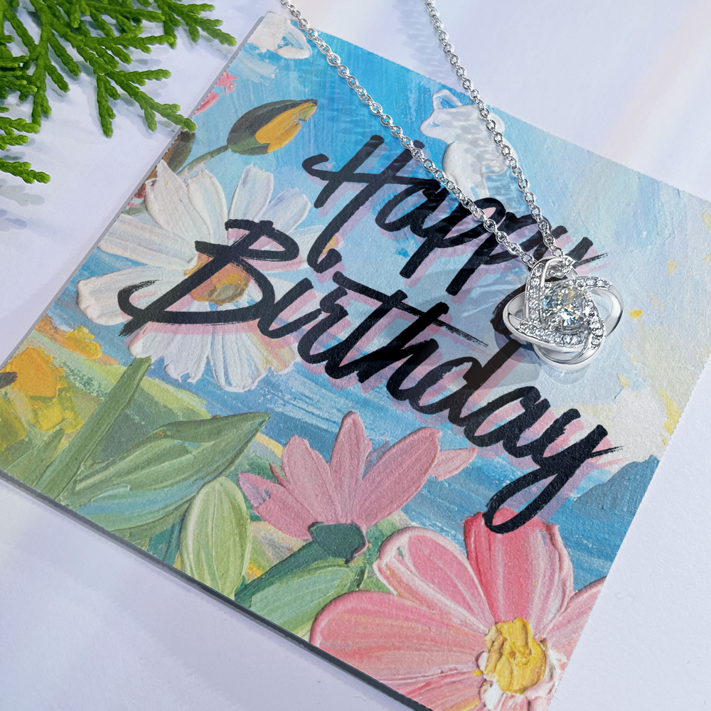 Happy Birthday- Bright Tropical Flowers- Love Knot Necklace