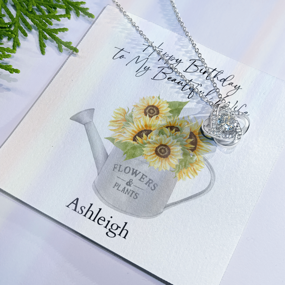 Personalized Happy Birthday- To My Beautiful Wife- Love Knot Necklace