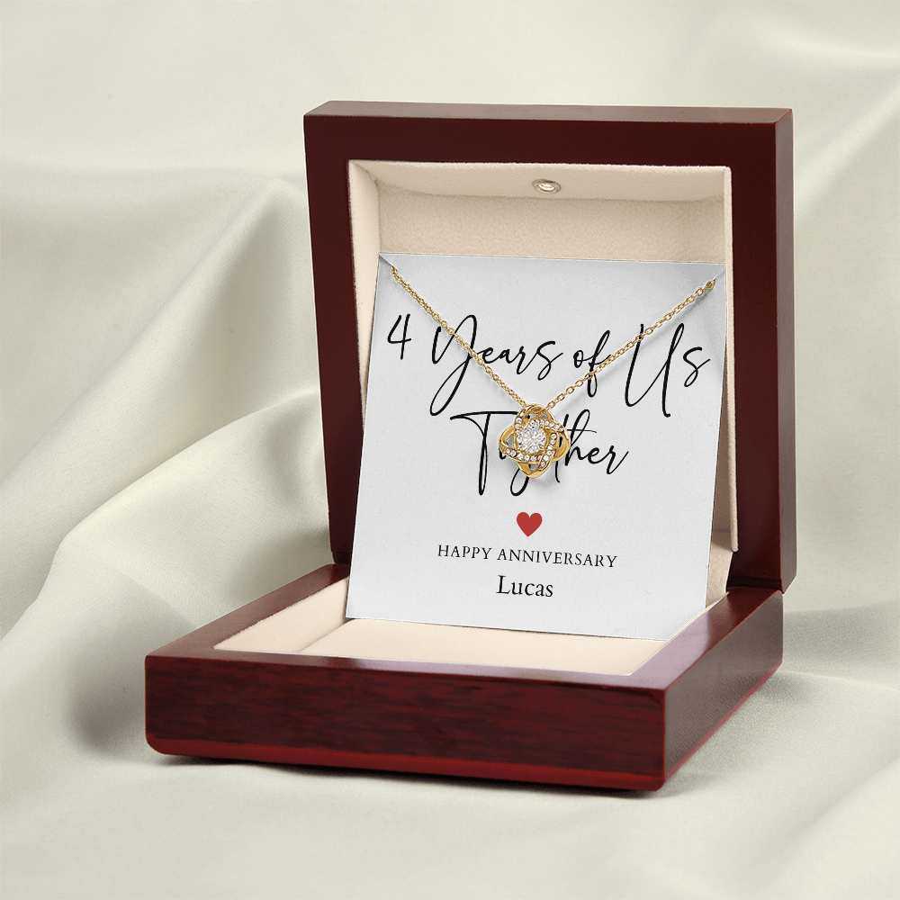 Personalized Four Years Of Us Anniversary- Love Knot Necklace