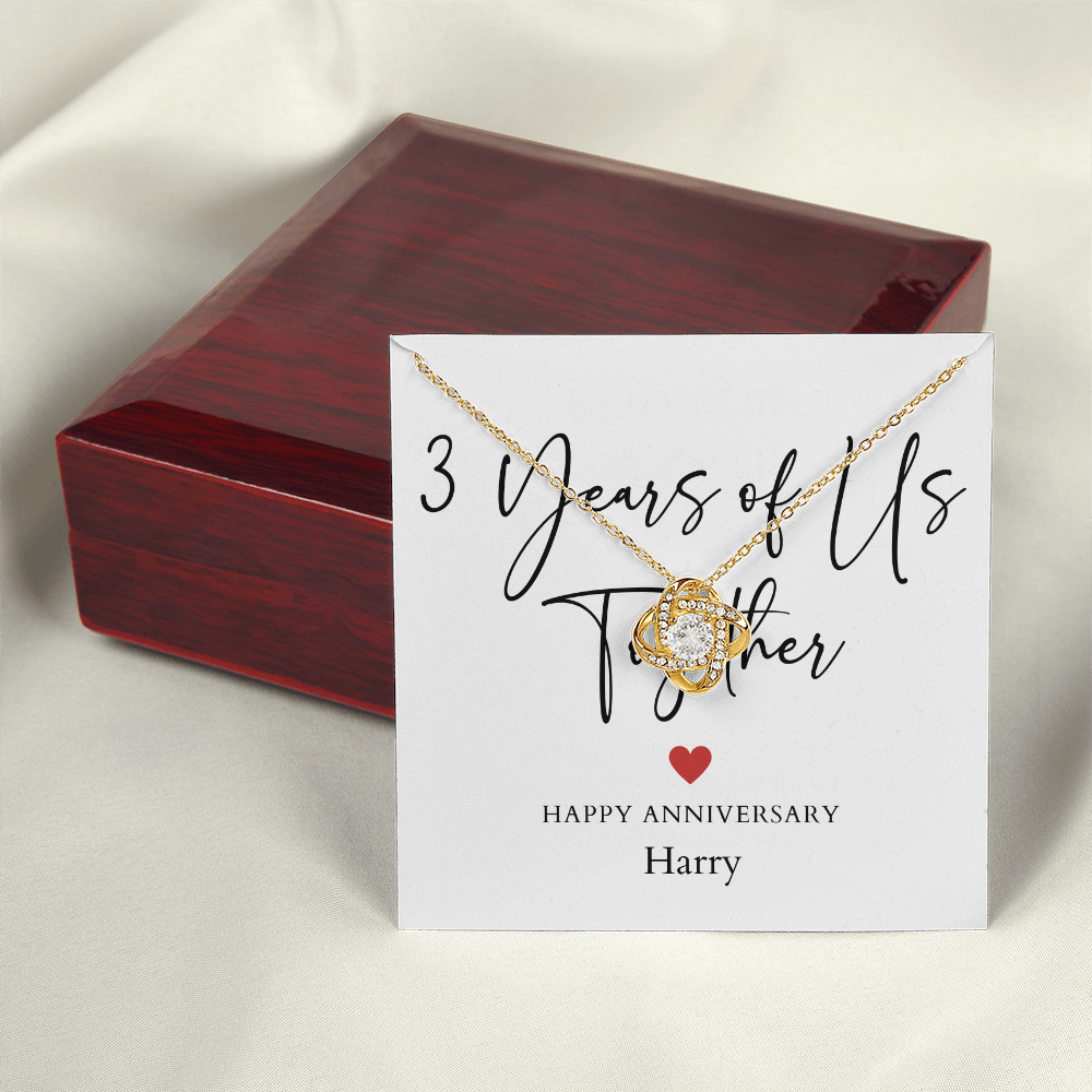 Personalized Three Years Of Us Anniversary- Love Knot Necklace