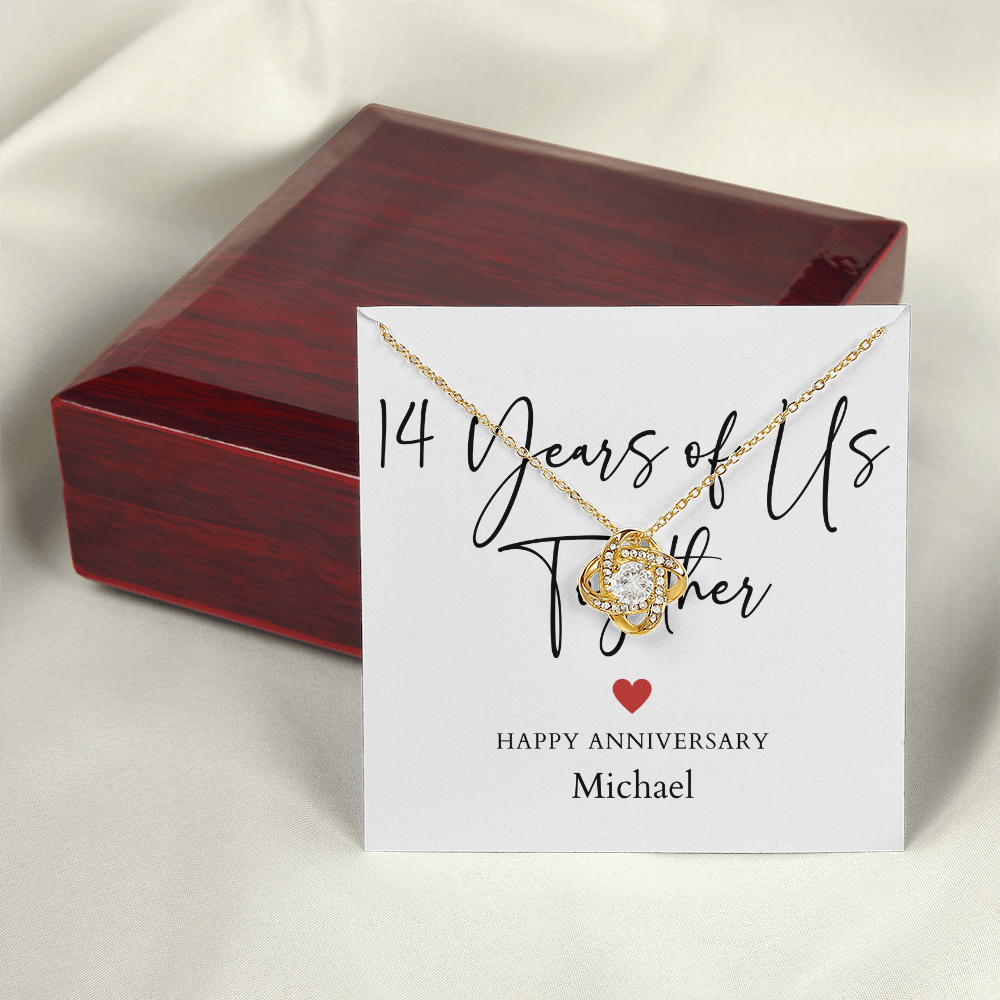 Personalized Fourteen Years Of Us Anniversary- Love Knot Necklace