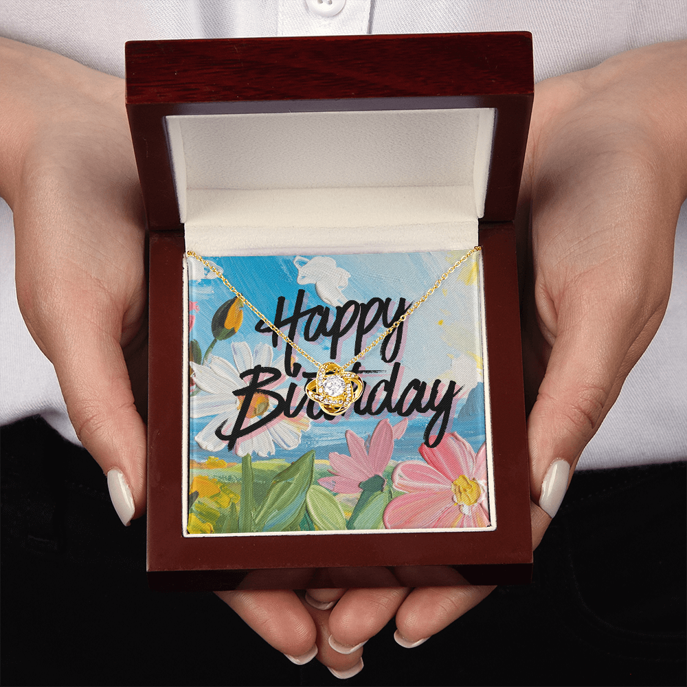 Happy Birthday- Bright Tropical Flowers- Love Knot Necklace