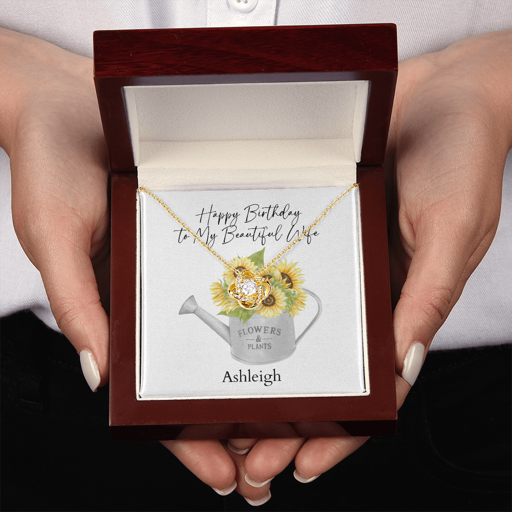 Personalized Happy Birthday- To My Beautiful Wife- Love Knot Necklace