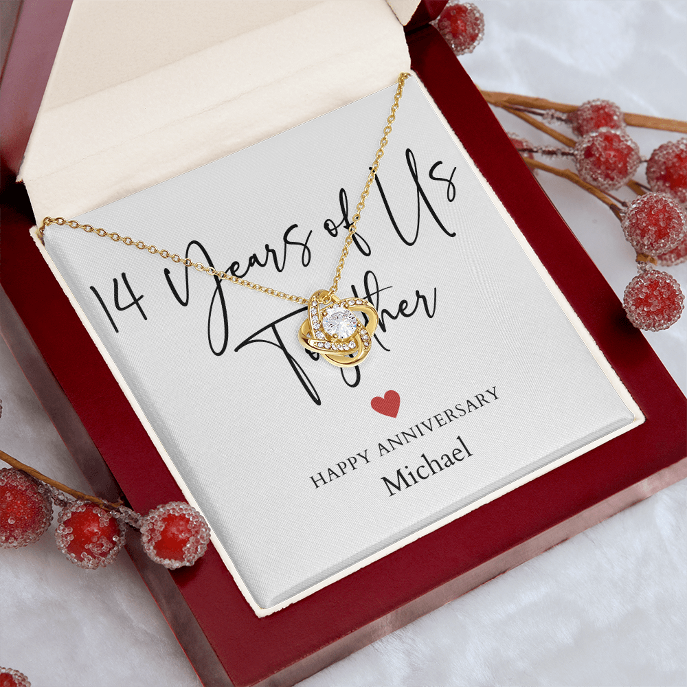 Personalized Fourteen Years Of Us Anniversary- Love Knot Necklace
