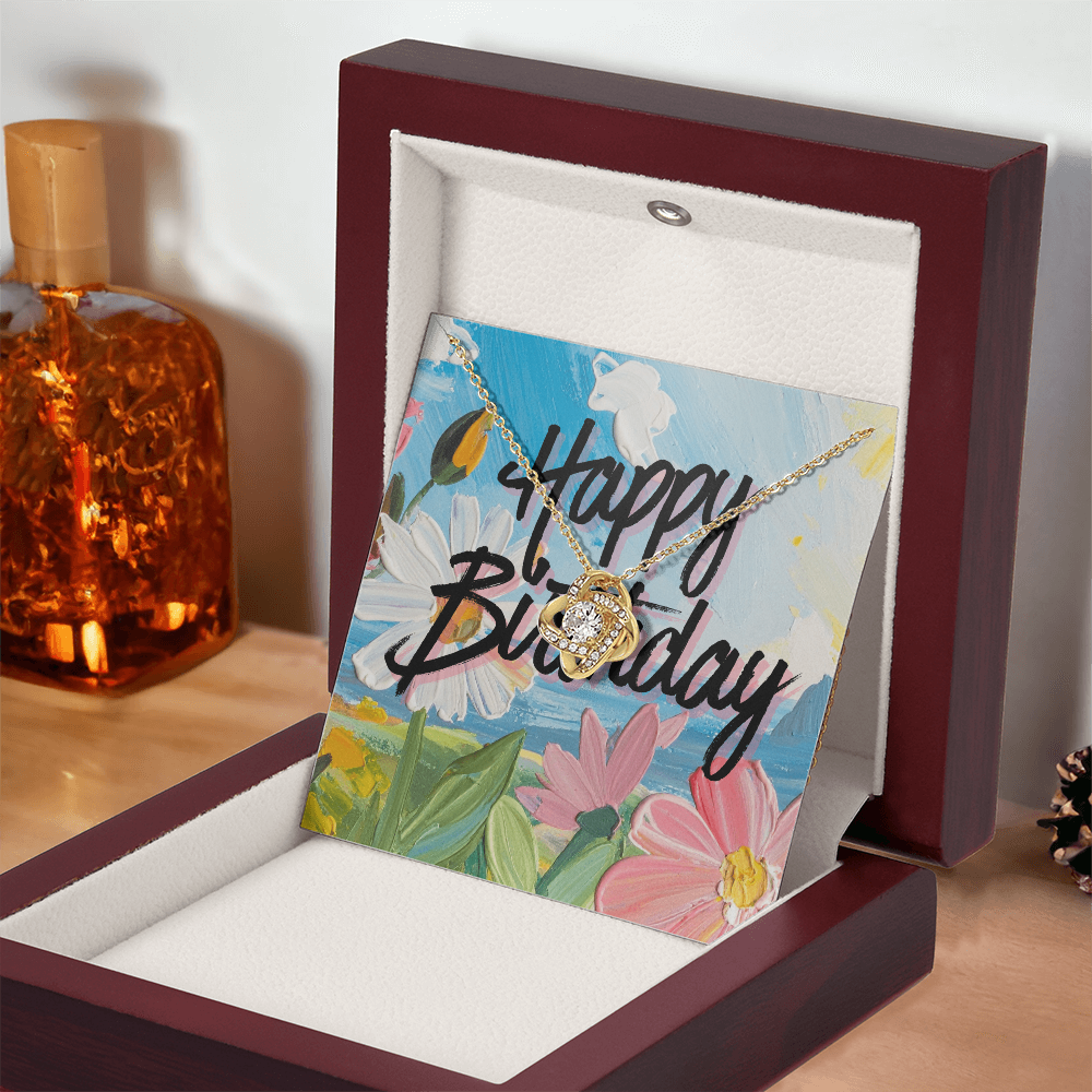 Happy Birthday- Bright Tropical Flowers- Love Knot Necklace