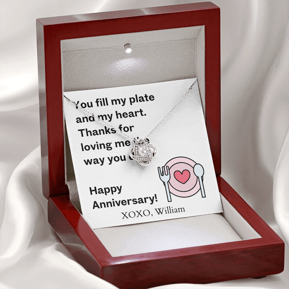 Happy Anniversary- You Fill My Plate & Heart-Love Knot Necklace