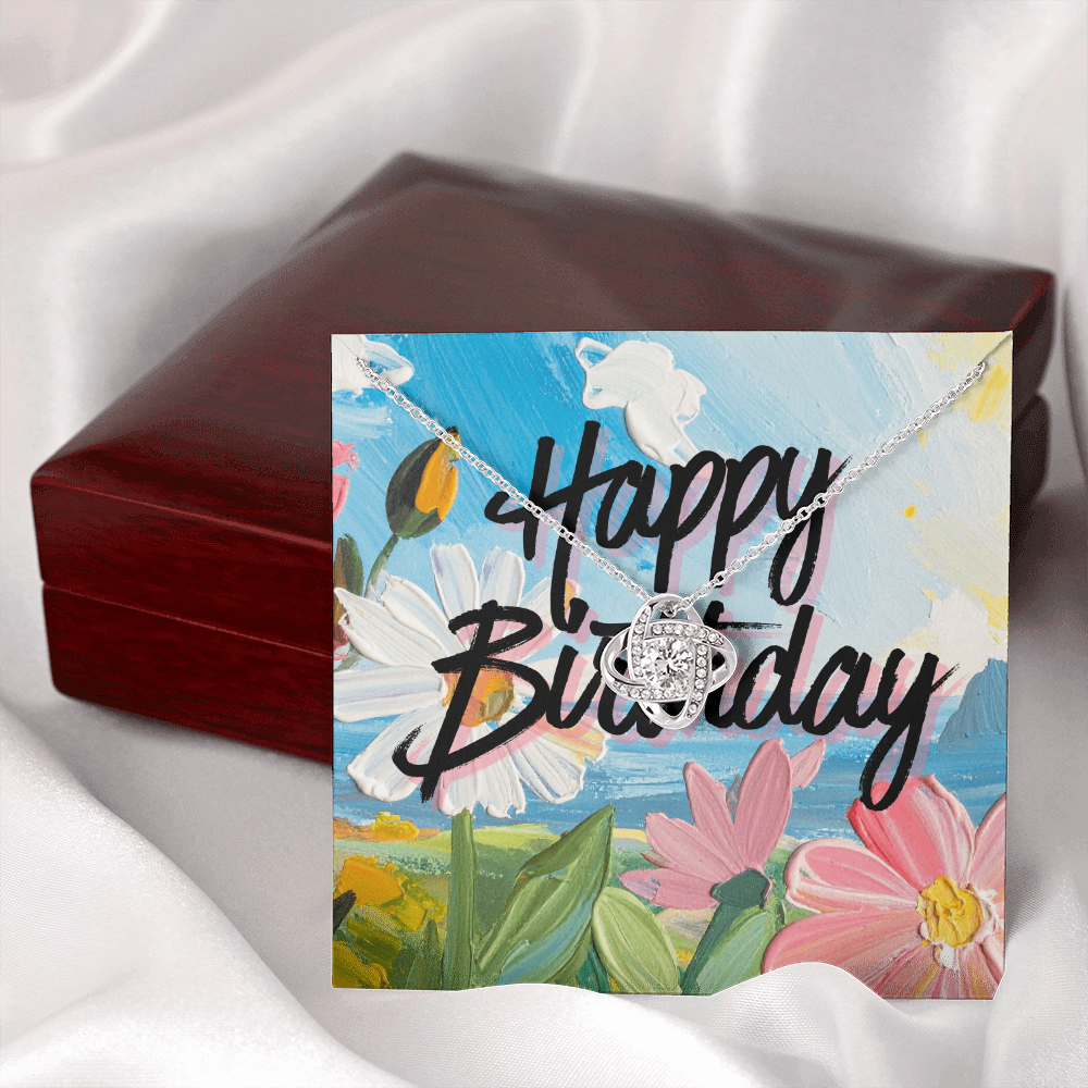 Happy Birthday- Bright Tropical Flowers- Love Knot Necklace
