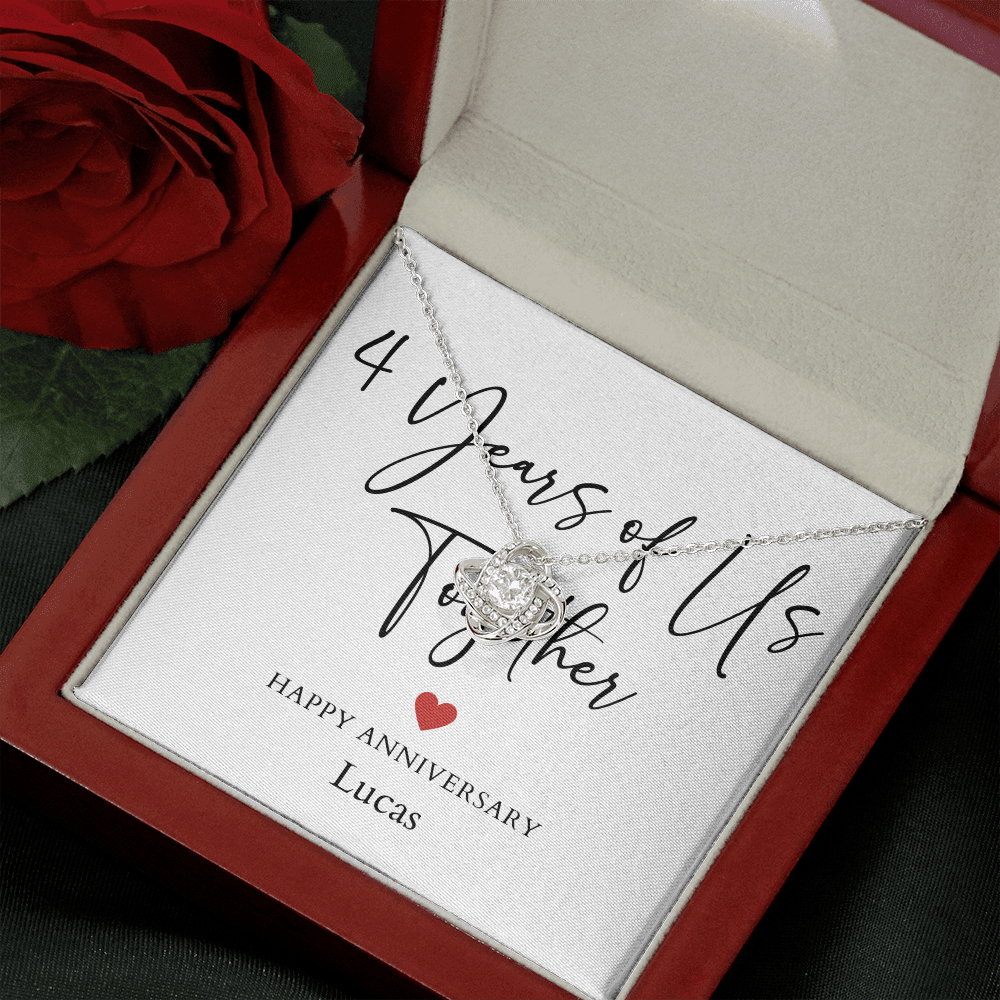 Personalized Four Years Of Us Anniversary- Love Knot Necklace