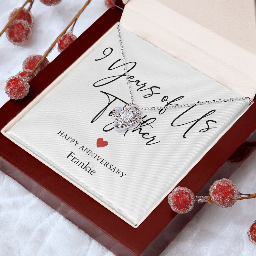 Personalized Nine Years Of Us Anniversary- Love Knot Necklace