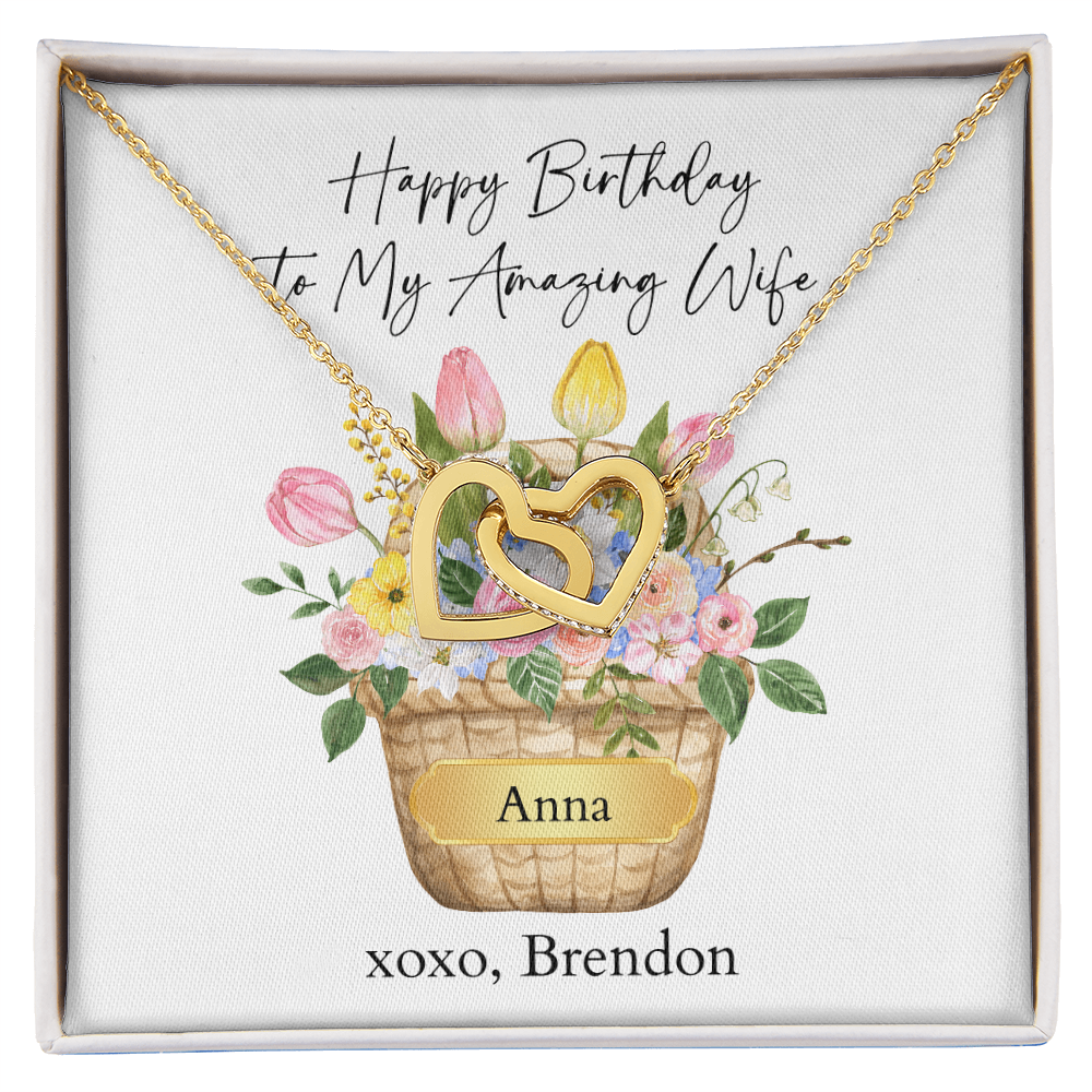 Personalized Happy Birthday- My Amazing Wife- Interlocking Hearts Necklace