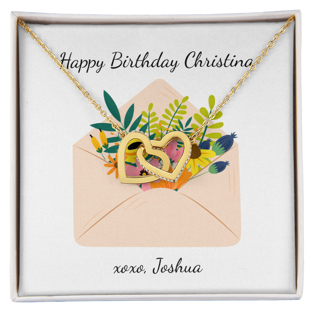 Personalized Happy Birthday- Wild Flowers- Interlocking Hearts Necklace