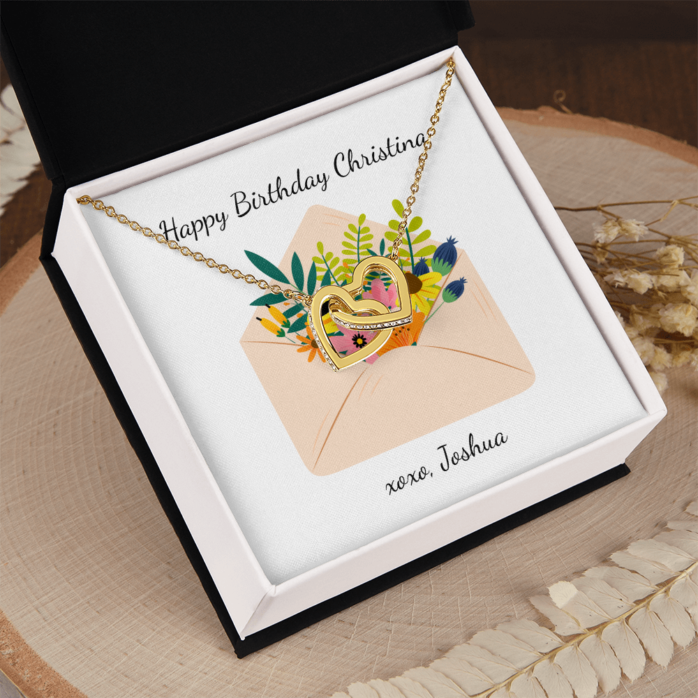 Personalized Happy Birthday- Wild Flowers- Interlocking Hearts Necklace