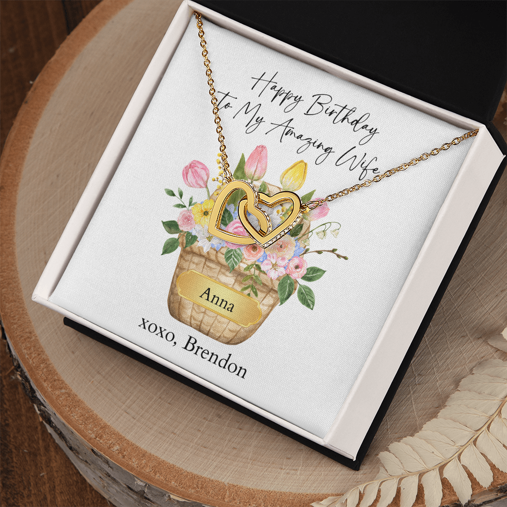 Personalized Happy Birthday- My Amazing Wife- Interlocking Hearts Necklace