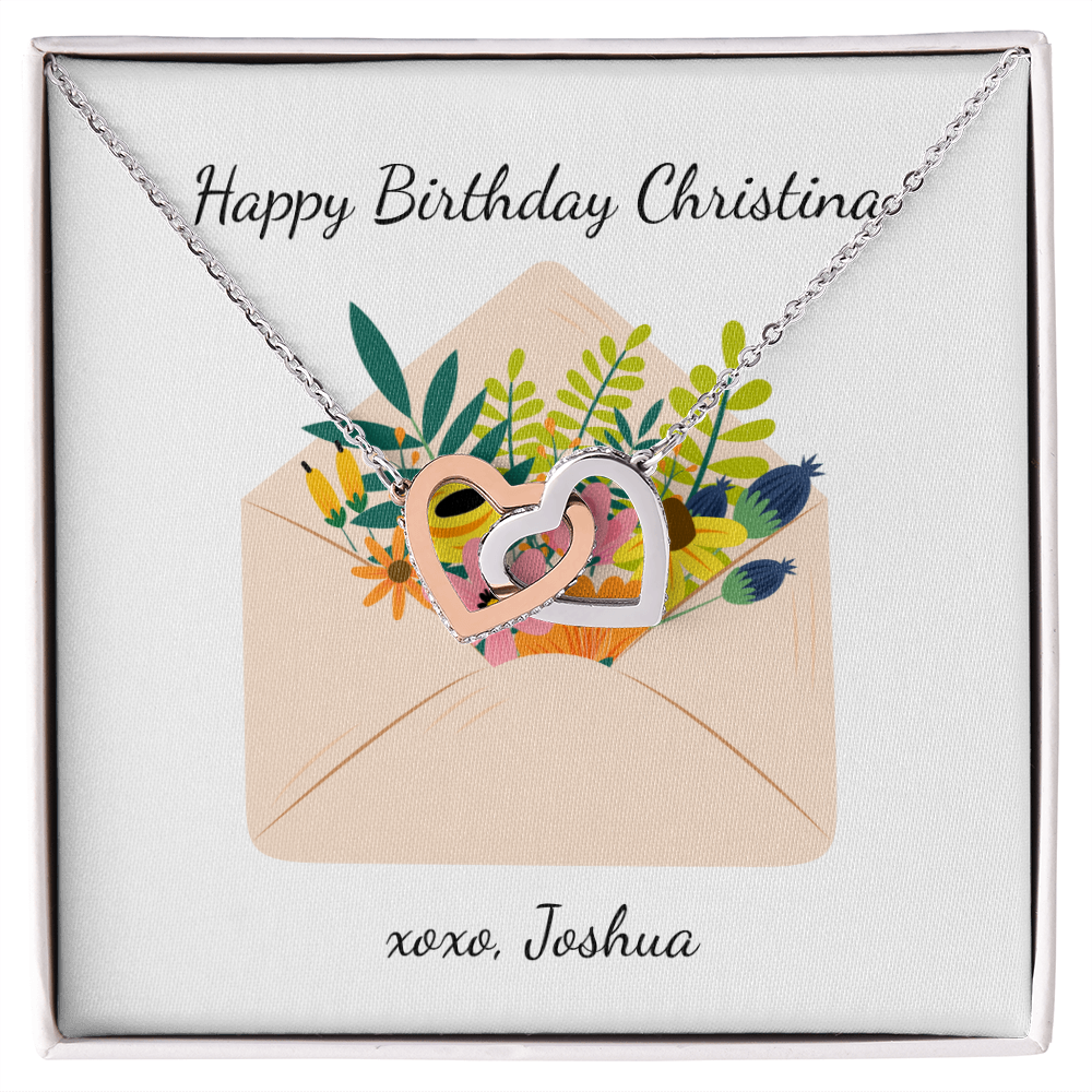 Personalized Happy Birthday- Wild Flowers- Interlocking Hearts Necklace