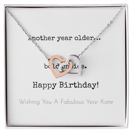 Personalized Happy Birthday- Bold Choice- Interlocking Hearts Necklace