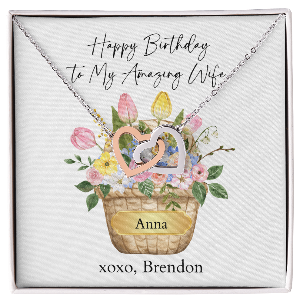 Personalized Happy Birthday- My Amazing Wife- Interlocking Hearts Necklace