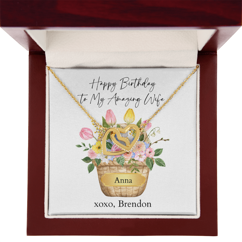 Personalized Happy Birthday- My Amazing Wife- Interlocking Hearts Necklace