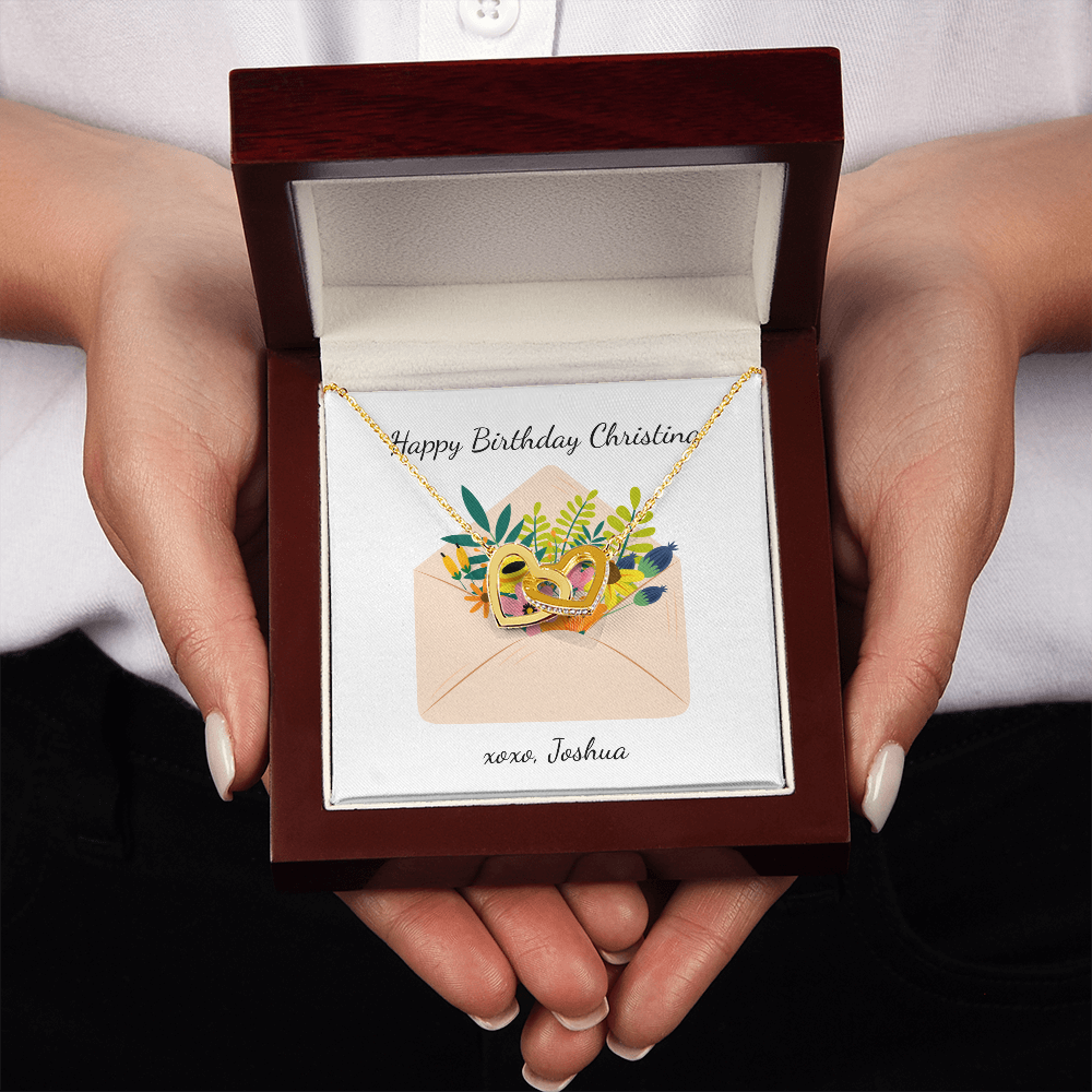 Personalized Happy Birthday- Wild Flowers- Interlocking Hearts Necklace
