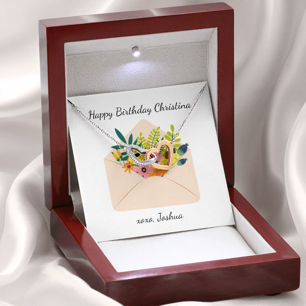 Personalized Happy Birthday- Wild Flowers- Interlocking Hearts Necklace