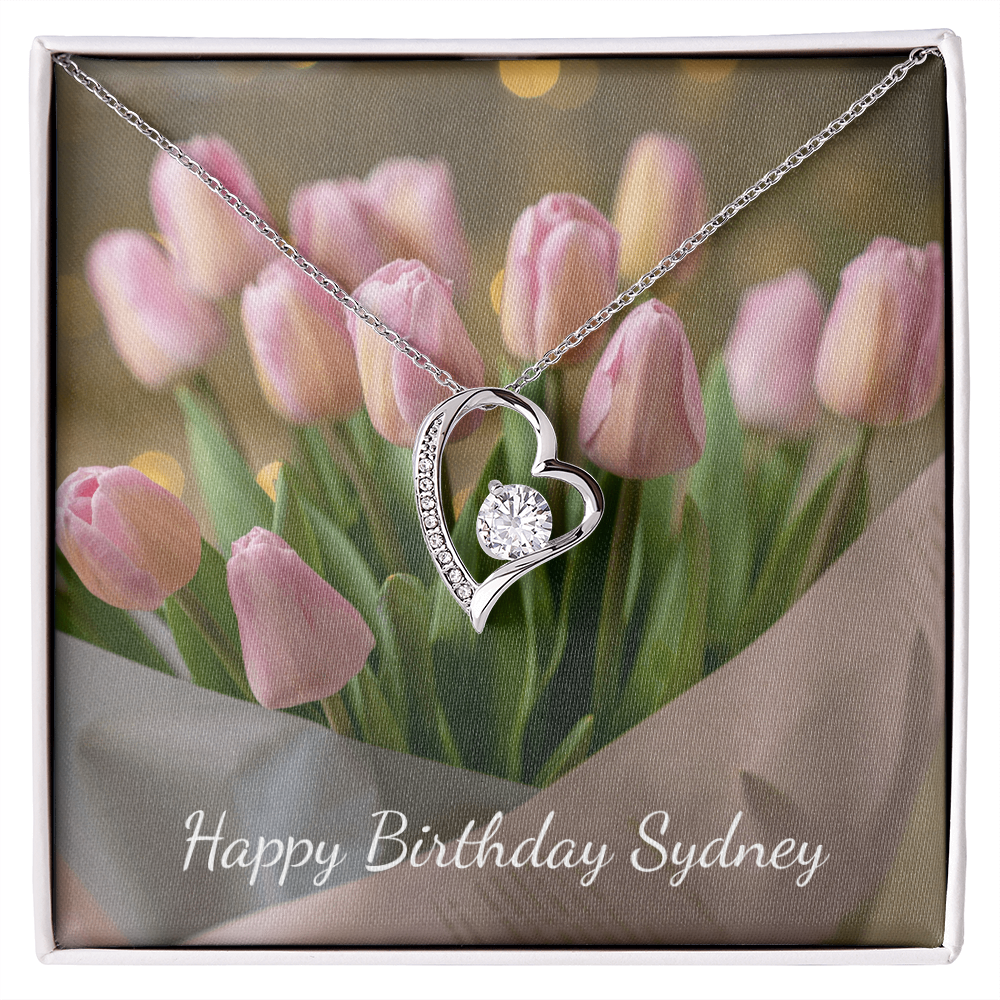 Personalized Happy Birthday- Pink Tulips- Forever Love Necklace