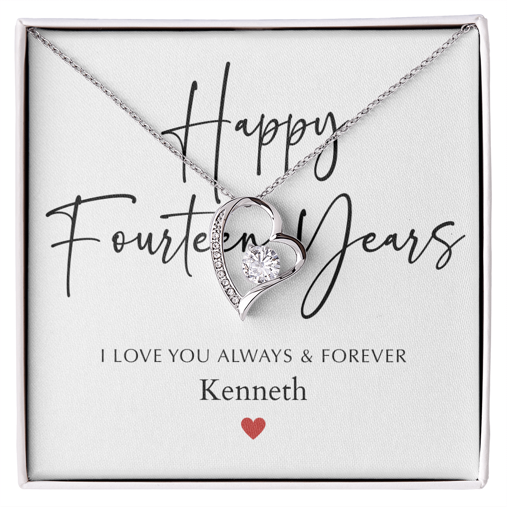 Personalized Happy Fourteen Year Anniversary-Forever Love Necklace