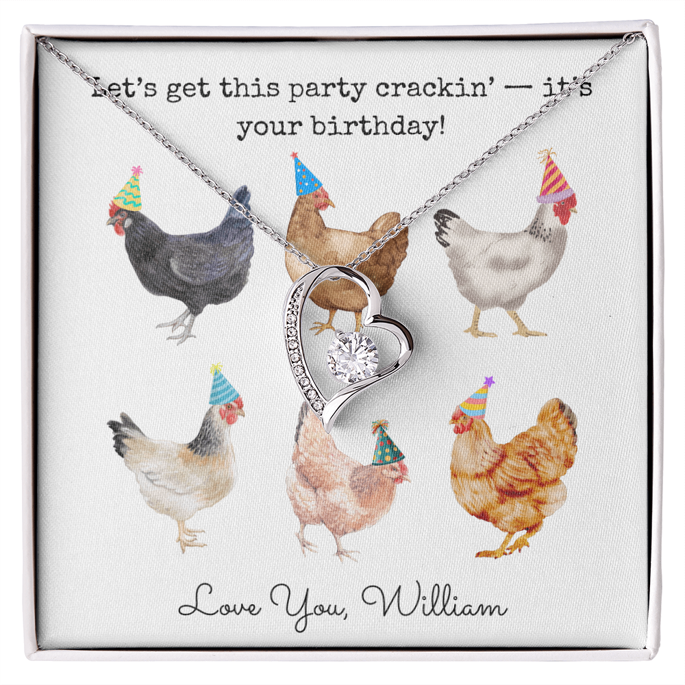 Personalized Happy Birthday- Party Chickens- Forever Love Necklace