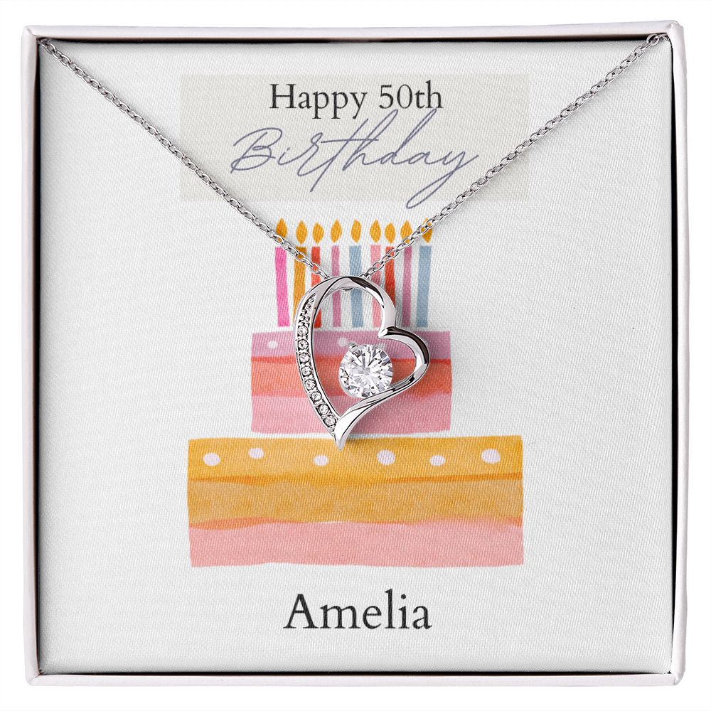 Personalized Happy Birthday- Watercolor Cake- Forever Love Necklace