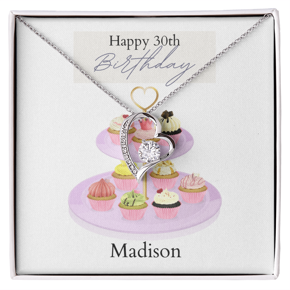 Personalized Happy Birthday- Parisian Cupcakes- Forever Love Necklace