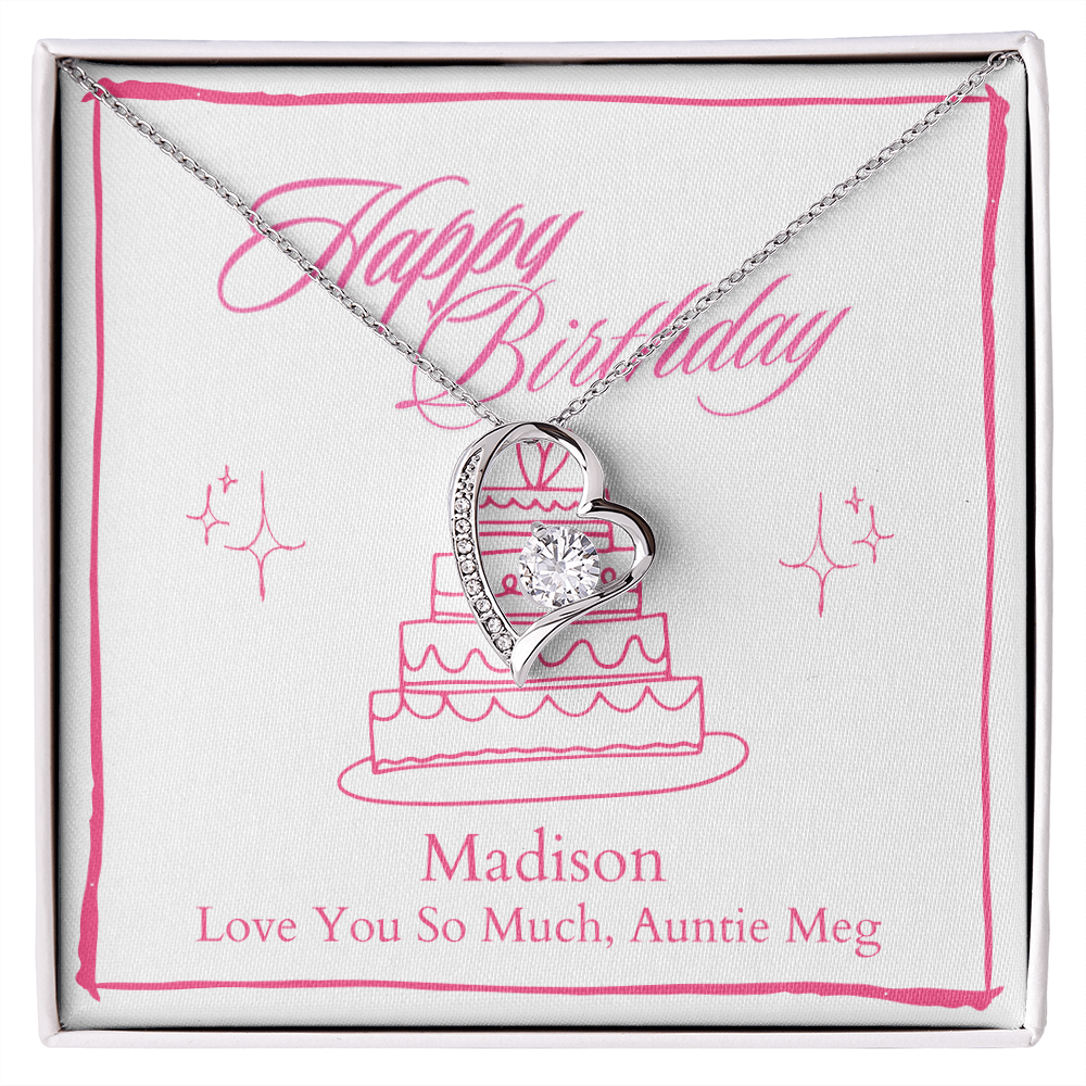 Personalized Happy Birthday- 4 Tier Pink Cake- Forever Love Necklace