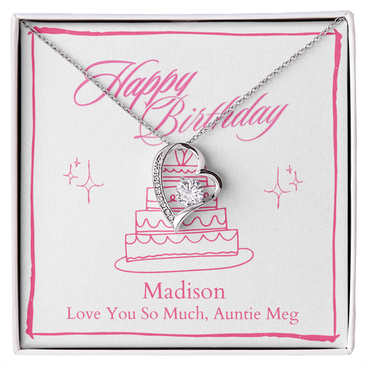 Personalized Happy Birthday- 4 Tier Pink Cake- Forever Love Necklace