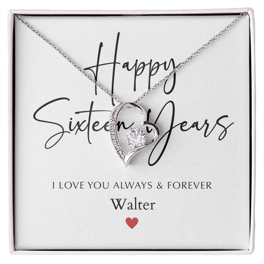 Personalized Happy Sixteen Year Anniversary-Forever Love Necklace